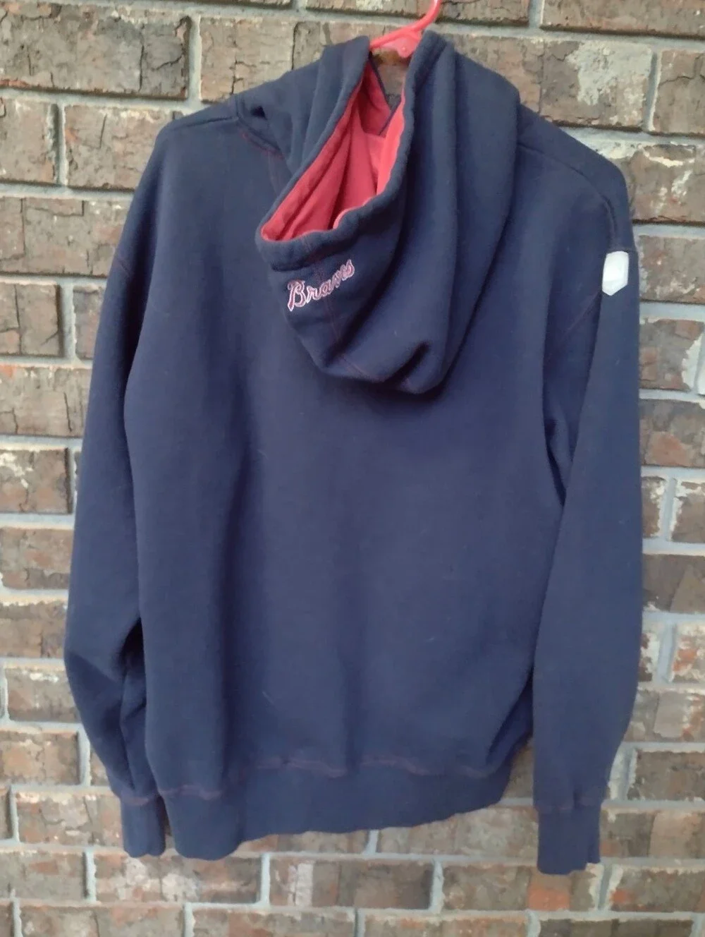 Vintage Majestic Atlanta Braves Hoodie Sweatshirt Men's L Blue Red MLB Baseball